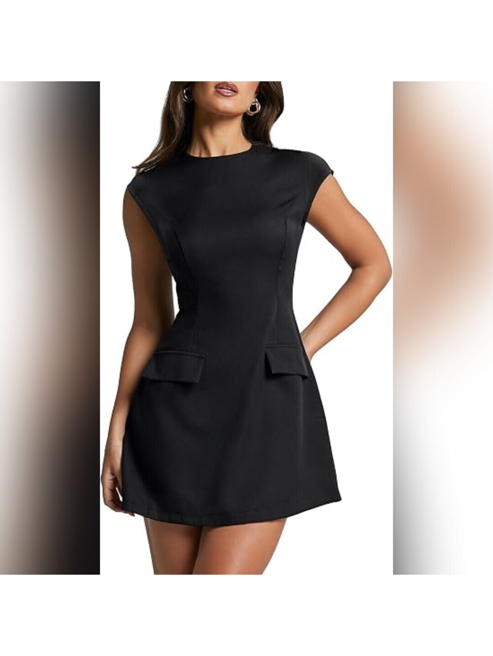 NWOT Oten Cap Sleeve Mock Neck Mini A-Line Flare Party Mini Dress, Large